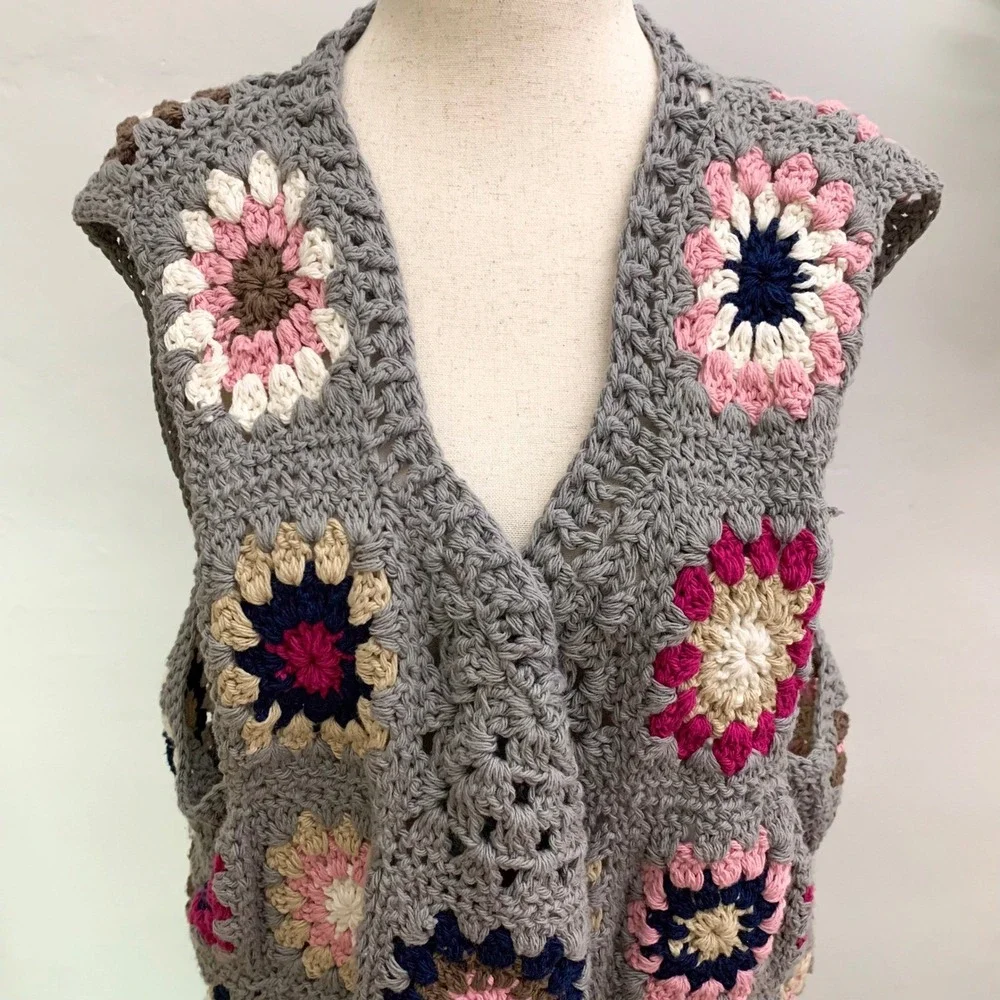 Handmade crochet granny‎ squares oversized vest one size